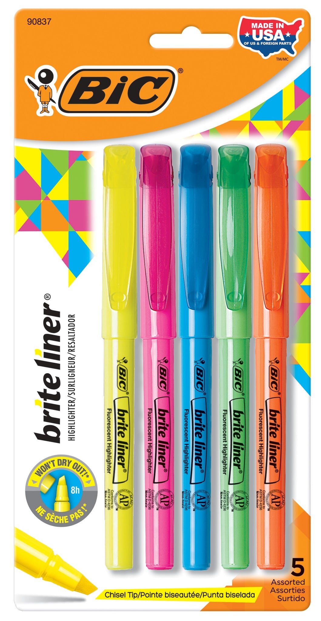Bic 5-Count Brite Liner Assorted Color Highlighters
