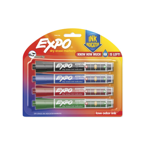 Expo 4-Count Chisel Tip Assorted Color Dry Erase Markers - Low Ink Indicator