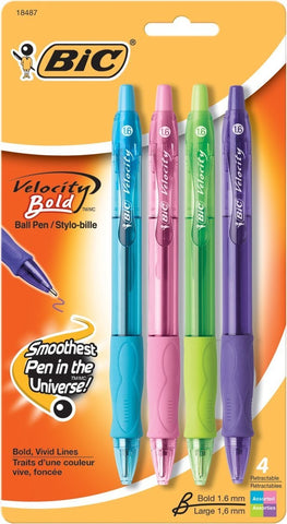BIC 4-Count Velocity Bold Asst Ink Pens