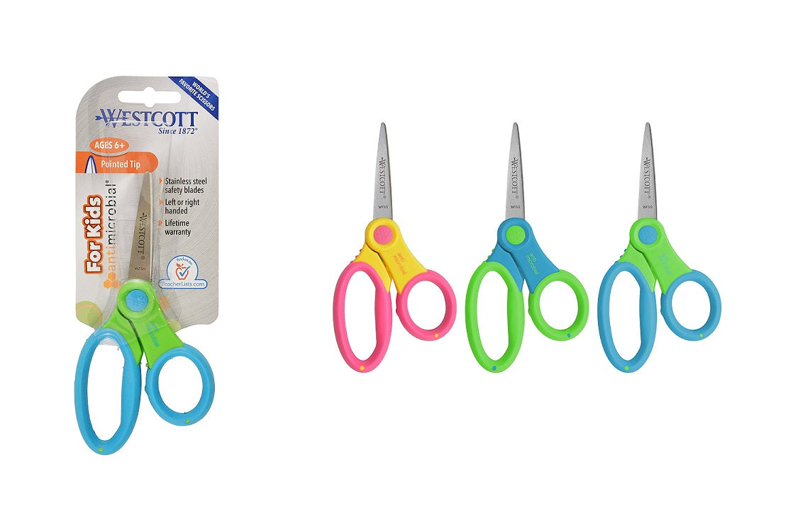 Westcott Pointed 5" Antimicrobial Soft Grip Assorted Color Scissors