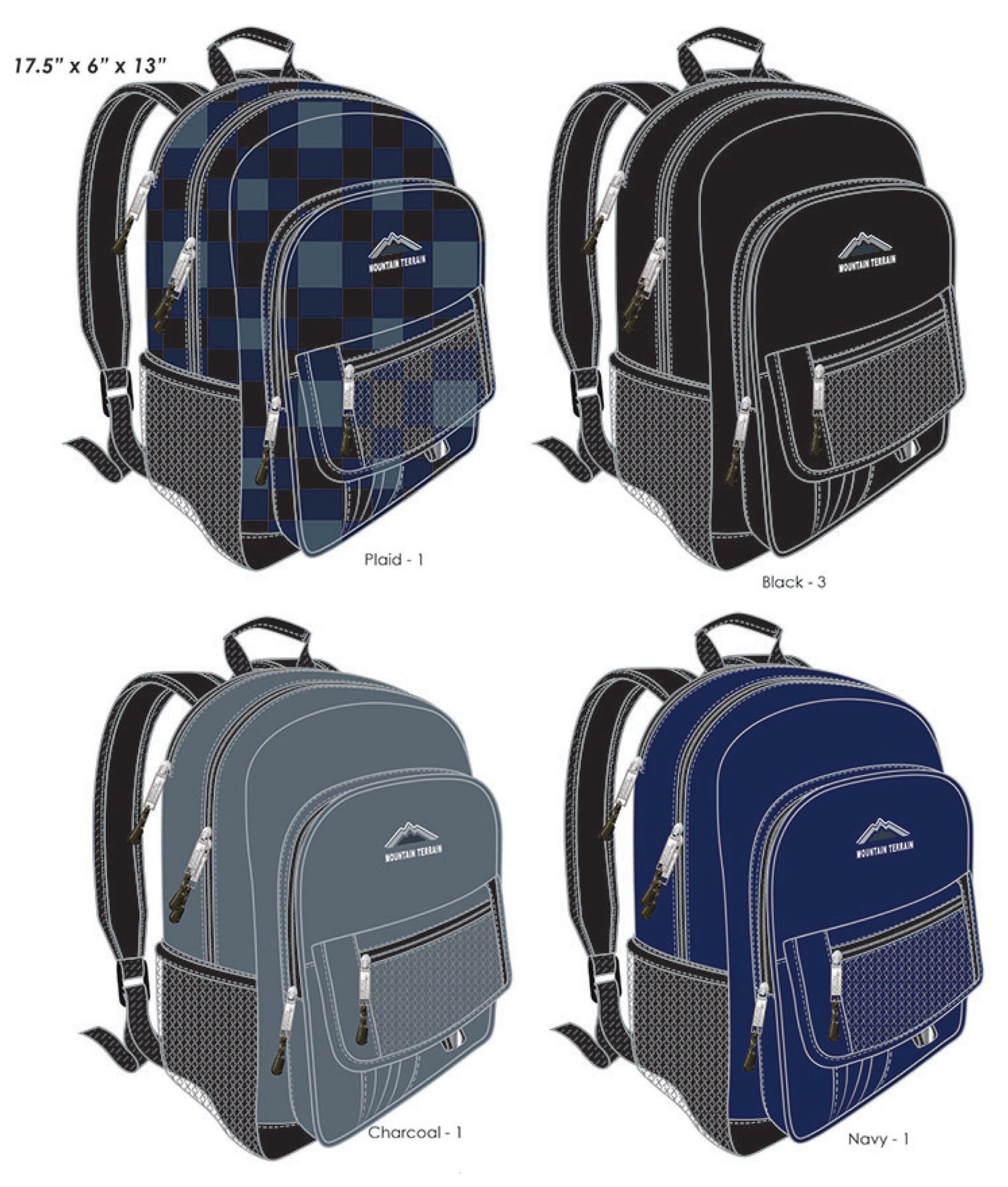 Mountain Terrain Triple Pocket Backpacks in Assorted Colors