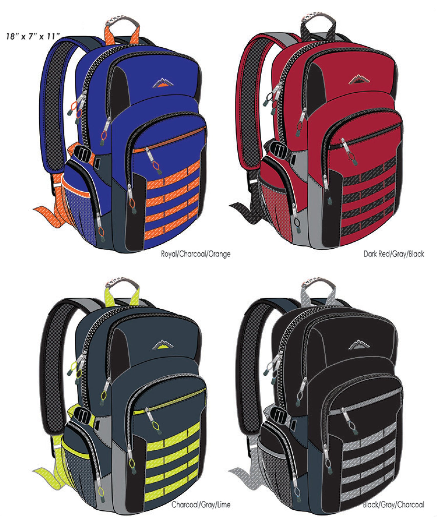 Mountain Terrain 17" Multi-pocket Backpacks in Assorted Colors